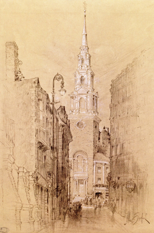 Park Street Church, vintage artwork by John Albert Seaford, 12x8" (A4) Poster