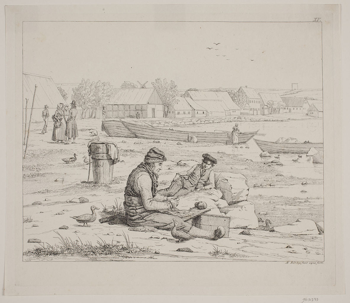 Scene from Strandgade in Thisted, vintage artwork by Martinus Rørby e, A3 (16x12") Poster Print