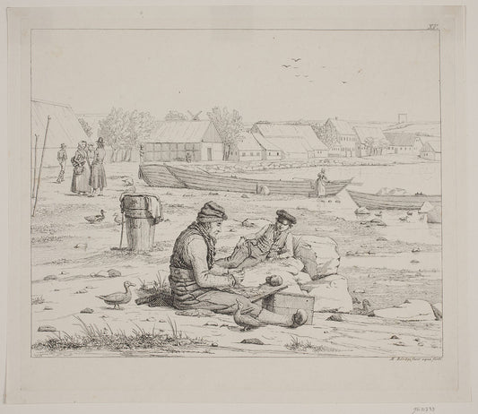 Scene from Strandgade in Thisted, vintage artwork by Martinus Rørby e, A3 (16x12") Poster Print