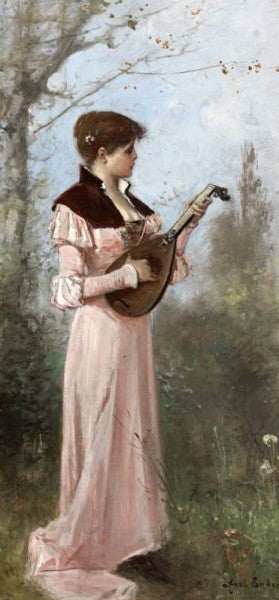 Woman with mandolin by Axel Hjalmar Ender,A3(16x12")Poster