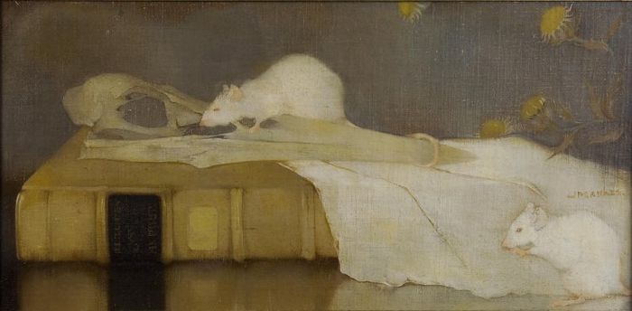 White Mice on a Book, vintage artwork by Jan Mankes, 12x8" (A4) Poster