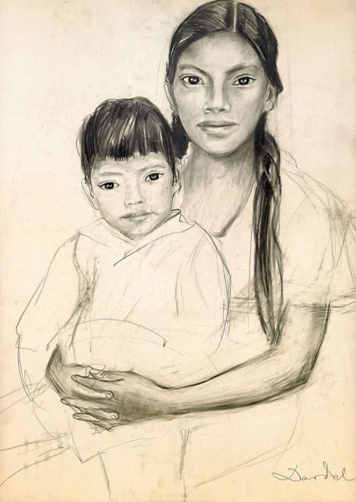 Mexican Children, vintage artwork by Nils Dardel, 12x8" (A4) Poster
