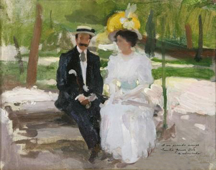 Pareja en  el parque, vintage artwork by Cecilio Pla y Gallardo, 12x8" (A4) Poster