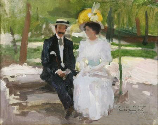 Pareja en  el parque, vintage artwork by Cecilio Pla y Gallardo, 12x8" (A4) Poster