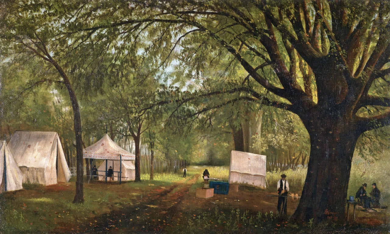Old Campsite of Richmond Artist's Group on the Whitewater River, vintage artwork by Micajah T. Nordyke, 12x8" (A4) Poster