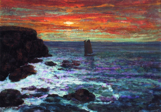 Sailboat at Sunset, vintage artwork by Victor Charreton, 12x8" (A4) Poster