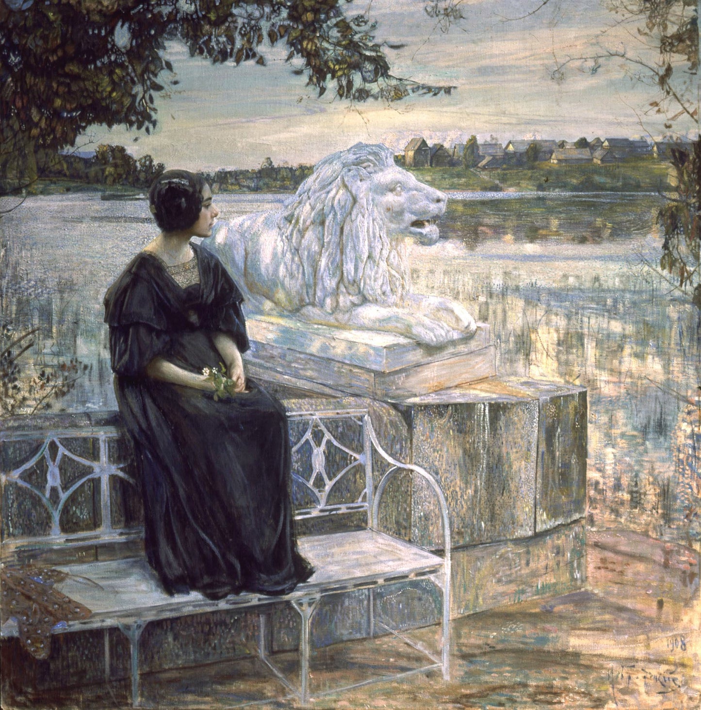 The Artist's Wife on the Terrace, vintage artwork by Isaak Brodsky, 12x8" (A4) Poster