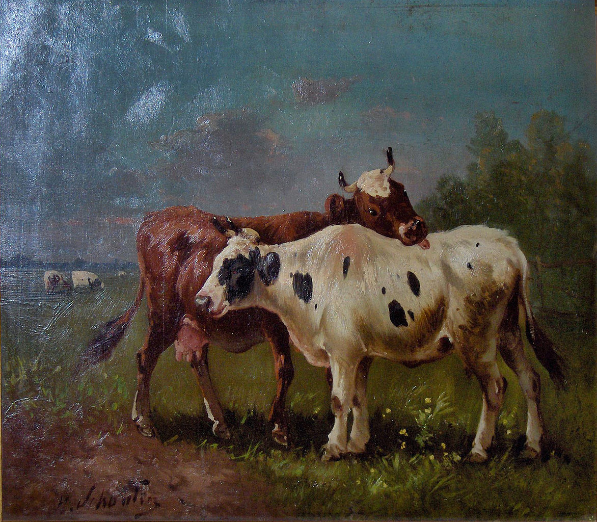 Cows in a Summer Landscape, vintage artwork by Henry Schouten, 12x8" (A4) Poster