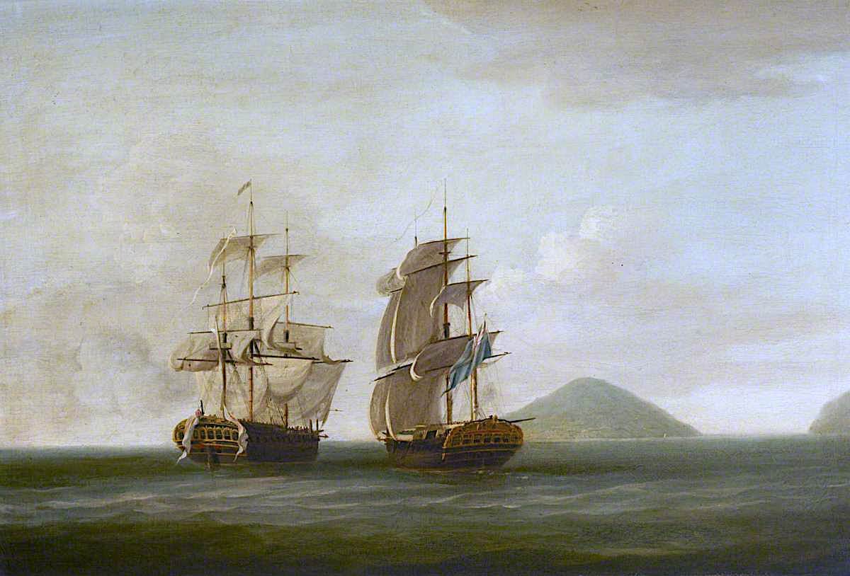 HMS 'Pearl' Capturing the 'Esperance', 30 September 1780, vintage artwork by Dominic Serres, 12x8" (A4) Poster