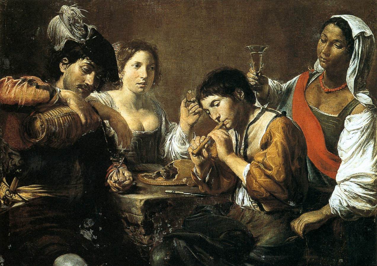 Musicians and Drinkers, vintage artwork by Valentin de Boulogne, 12x8" (A4) Poster