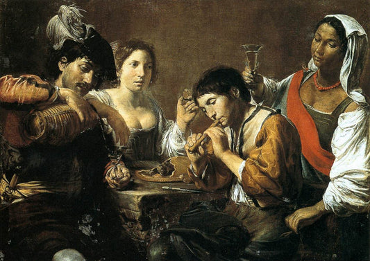 Musicians and Drinkers, vintage artwork by Valentin de Boulogne, 12x8" (A4) Poster