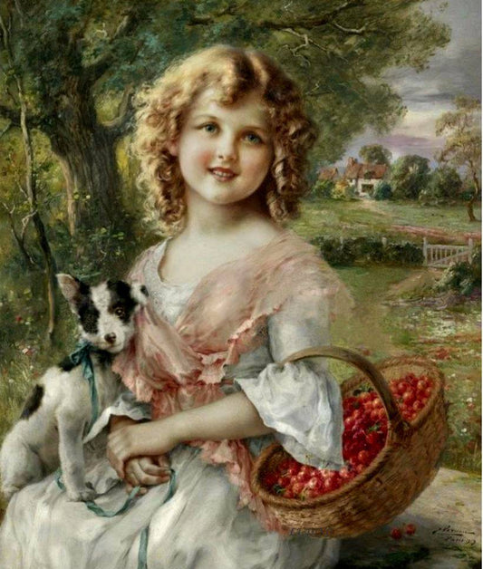 Girl with Cherry by Emile Vernon,16x12(A3) Poster