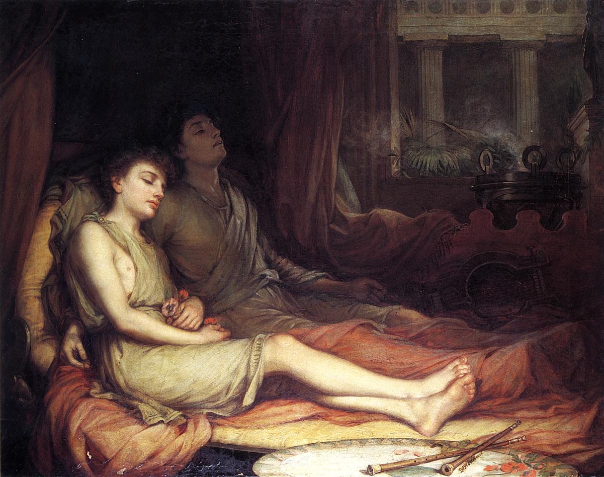 Sleep and His Half-Brother Death, vintage artwork by John William Waterhouse, 12x8" (A4) Poster