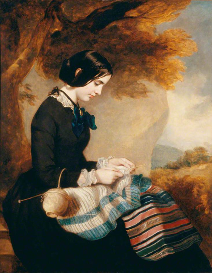 Mary Isabella Grant Knitting a Shawl, vintage artwork by Sir Francis Grant, P.R.A., A3 (16x12