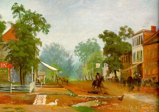 Village Street in Woodstock, Virginia, vintage artwork by Frank Buchser, 12x8" (A4) Poster