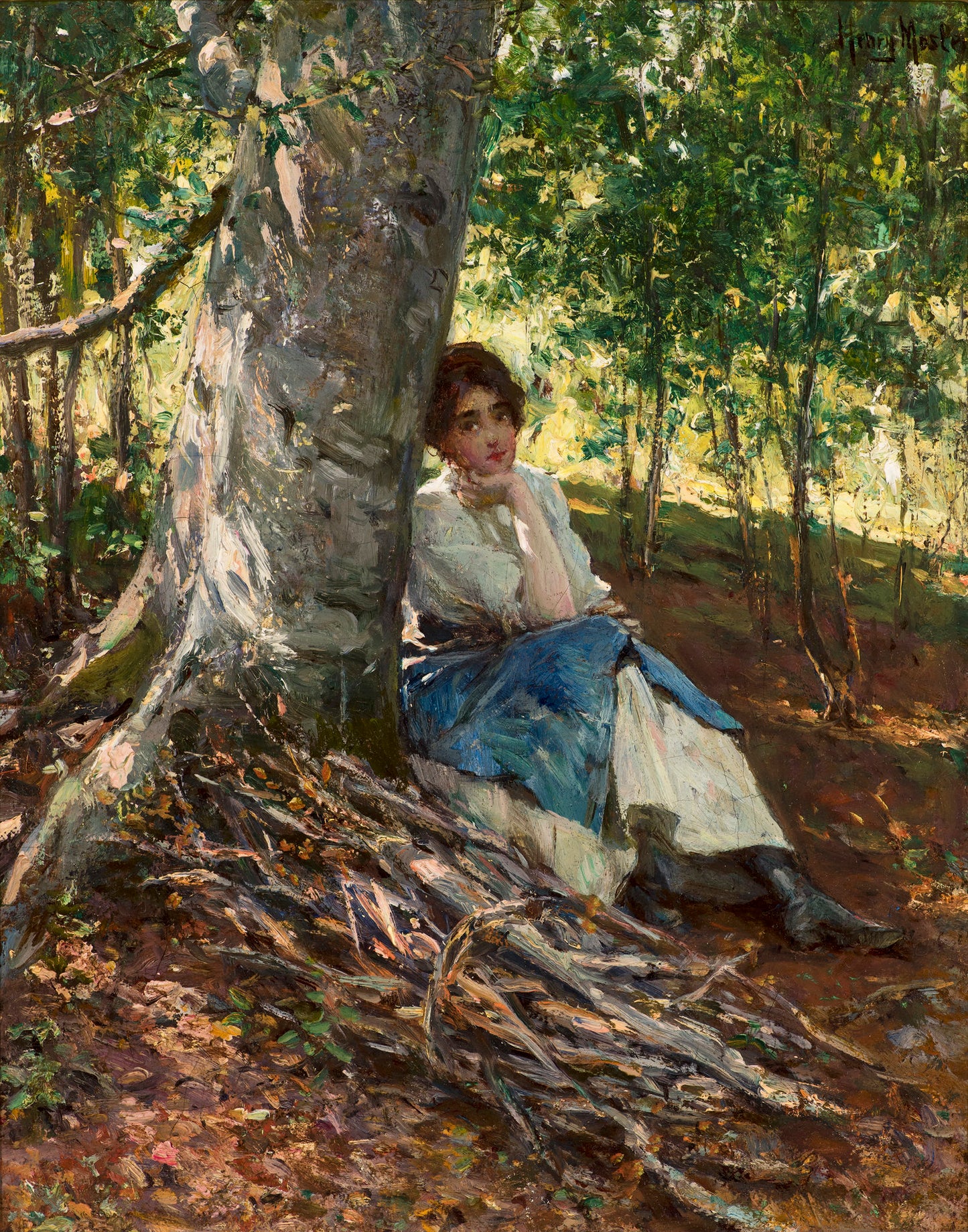 Woman Resting beneath a Tree, vintage artwork by Henry Mosler, 12x8" (A4) Poster