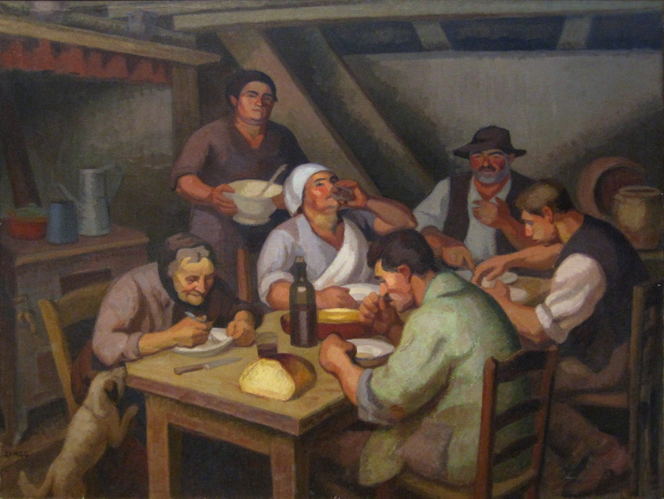 Repas des paysans, vintage artwork by Jules-Emile Zingg, 12x8" (A4) Poster