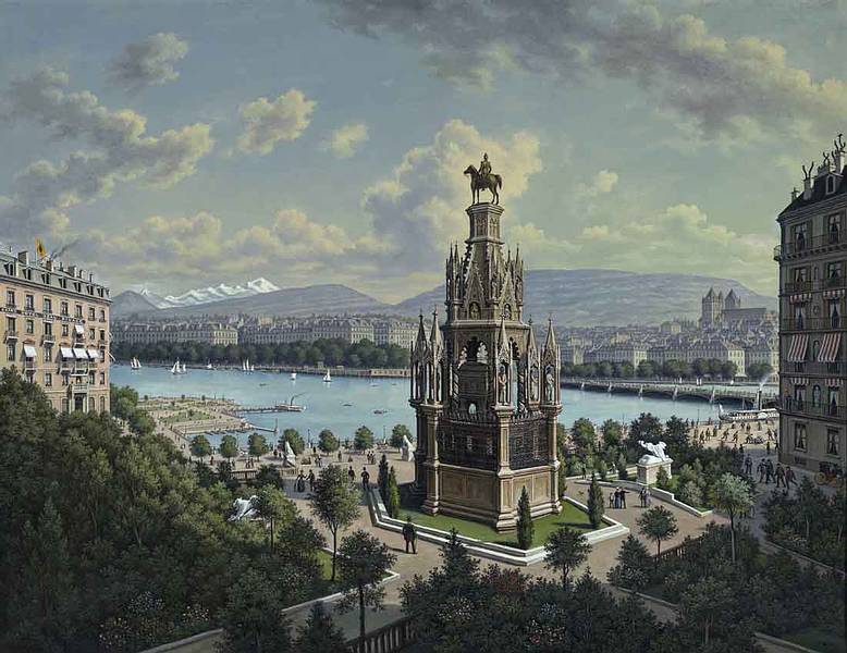 Geneva, vintage artwork by Hubert Sattler, A3 (16x12") Poster Print