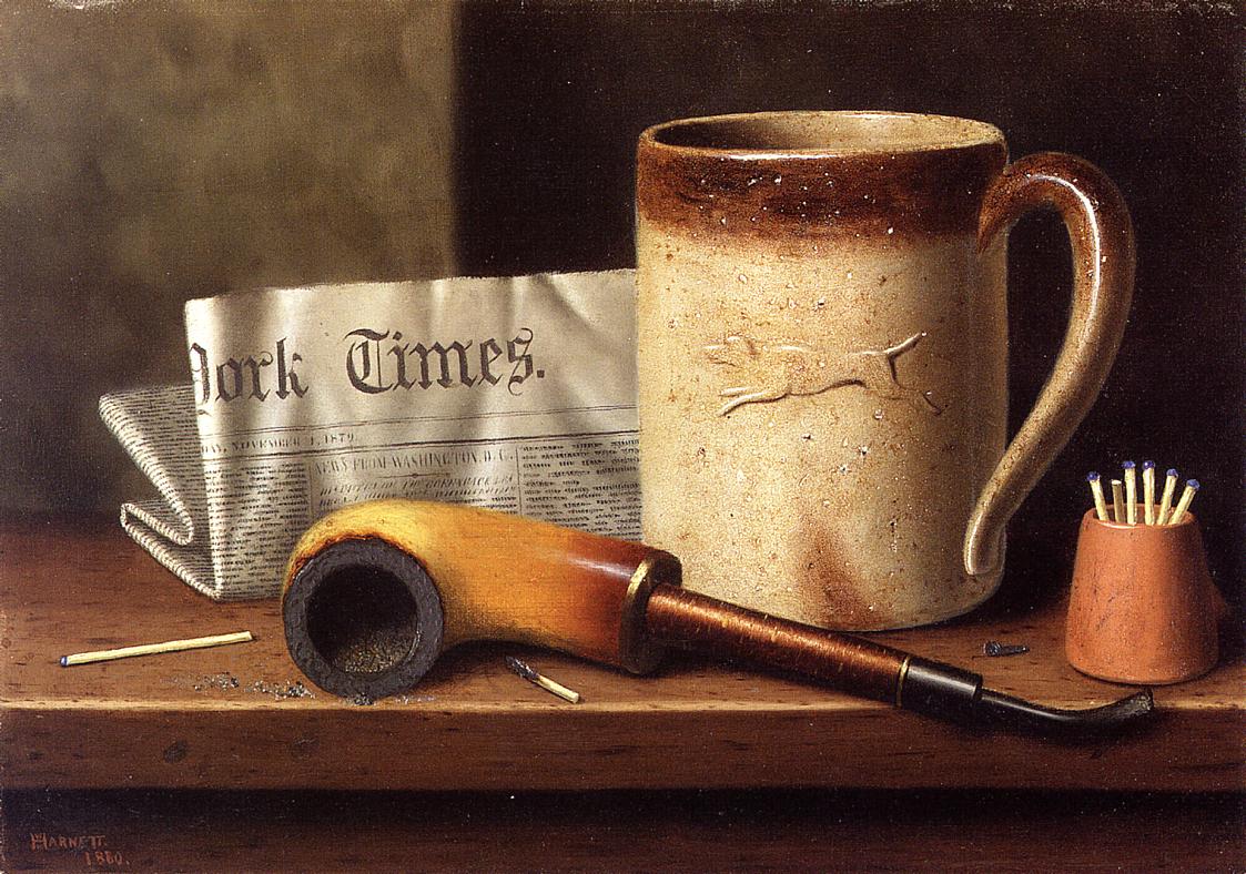 His Mug and His Pipe, vintage artwork by William Michael Harnett, 12x8" (A4) Poster