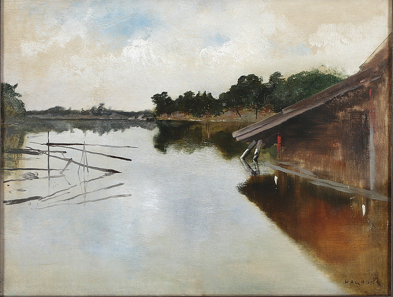 The Boathouse, vintage artwork by August Wilhelm Nikolaus Hagborg, 12x8" (A4) Poster