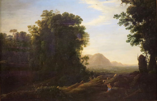 Landscape with a Piping Shepherd, vintage artwork by Claude Lorrain, 12x8" (A4) Poster