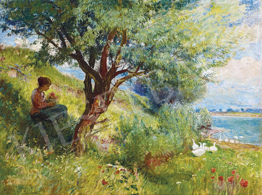 Hillside with Poppies, vintage artwork by Ignac Ujvary, 12x8" (A4) Poster