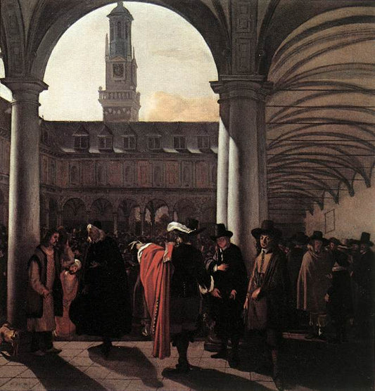The Courtyard of the Old Exchange in Amsterdam, vintage artwork by Emanuel de Witte, 12x8" (A4) Poster