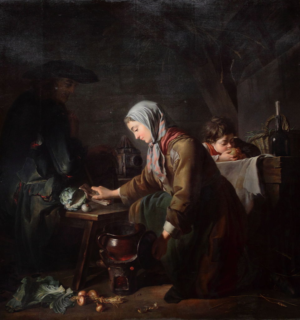 Les Apprêts d'un dejeuner, vintage artwork by Nicolas Bernard Lepicie, 12x8" (A4) Poster