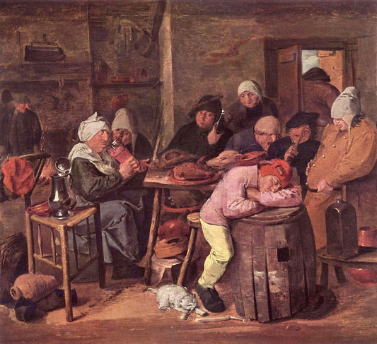Peasants in an Interior, vintage artwork by Adriaen Brouwer, 12x8" (A4) Poster