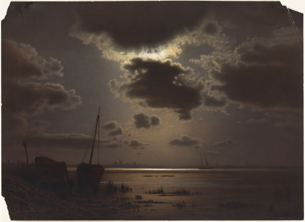 Lanscape with Sunset, vintage artwork by Louis Douzette, 12x8" (A4) Poster