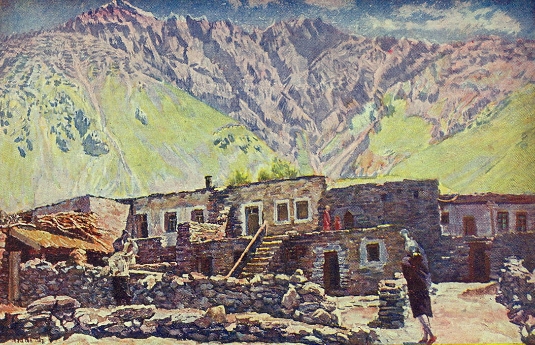 Georgia. Mount Shat and Village, vintage artwork by Ilya Mashkov, 12x8" (A4) Poster