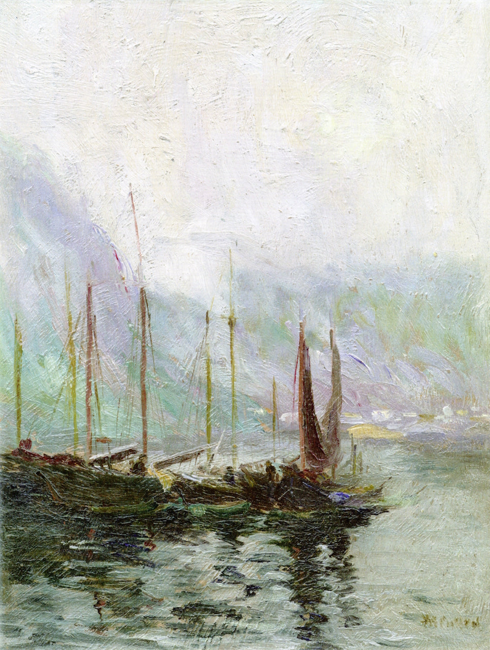 Misty Morning, Fishing Boats at Harbour by Maurice Cullen,A3(16x12")Poster