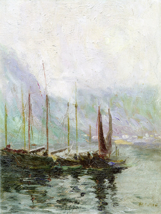 Misty Morning, Fishing Boats at Harbour by Maurice Cullen,A3(16x12")Poster