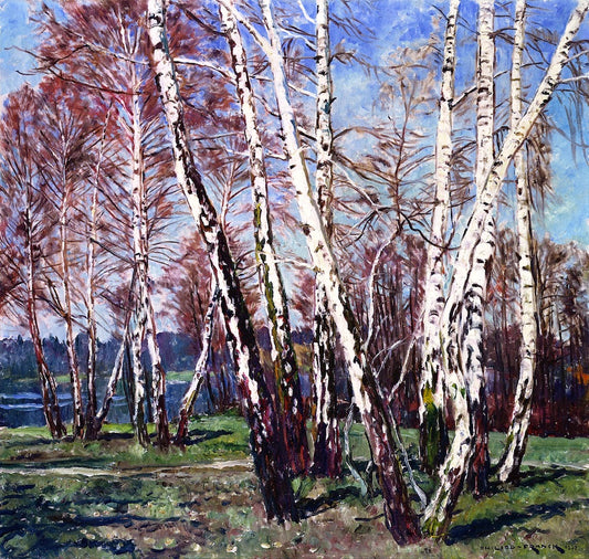 Birch Trees in the New Garden, vintage artwork by Philipp Franck, 12x8" (A4) Poster
