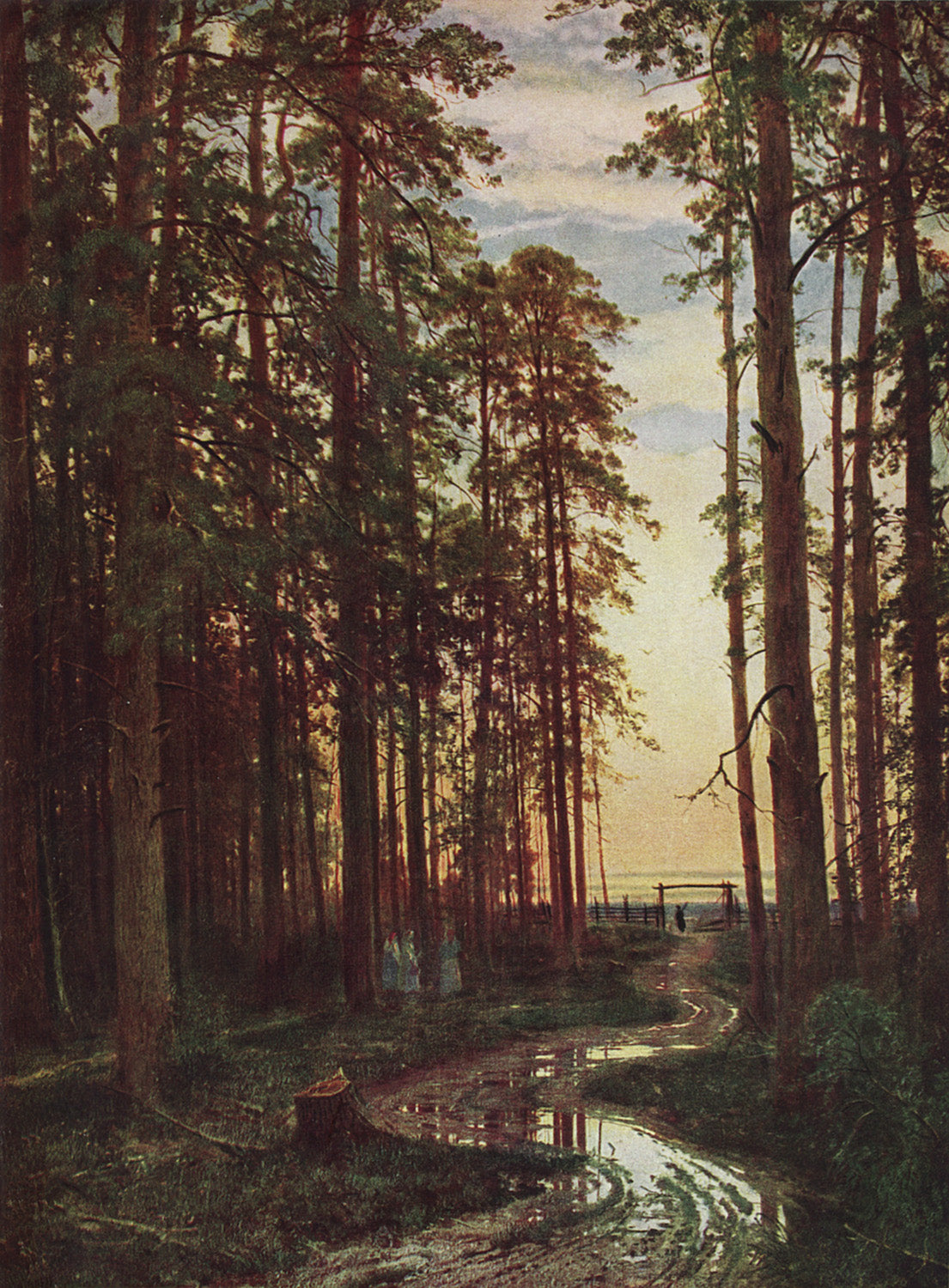 Evening in the Pine Forest, vintage artwork by Ivan Ivanovich Shishkin, 12x8" (A4) Poster