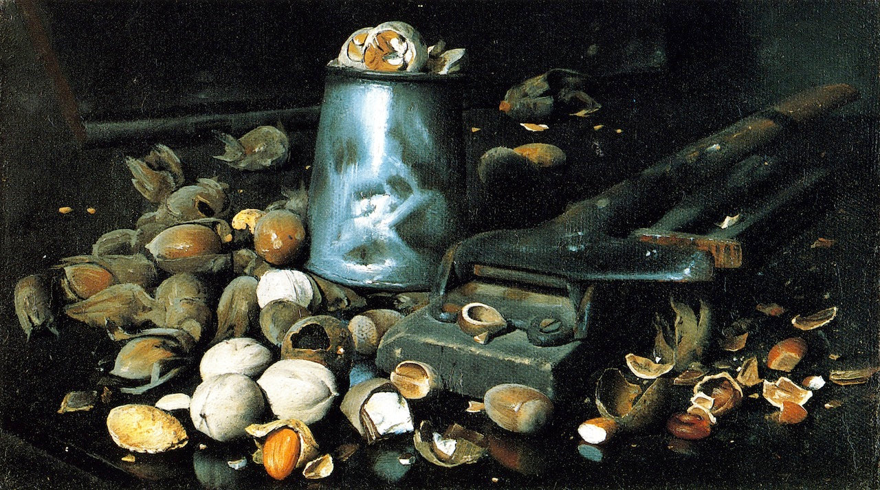 Still Life with Tin Can and Nuts, vintage artwork by Joseph Decker, 12x8" (A4) Poster
