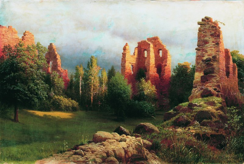 Ruins of an Old Castle, vintage artwork by Gavriil Kondratenko, 12x8" (A4) Poster
