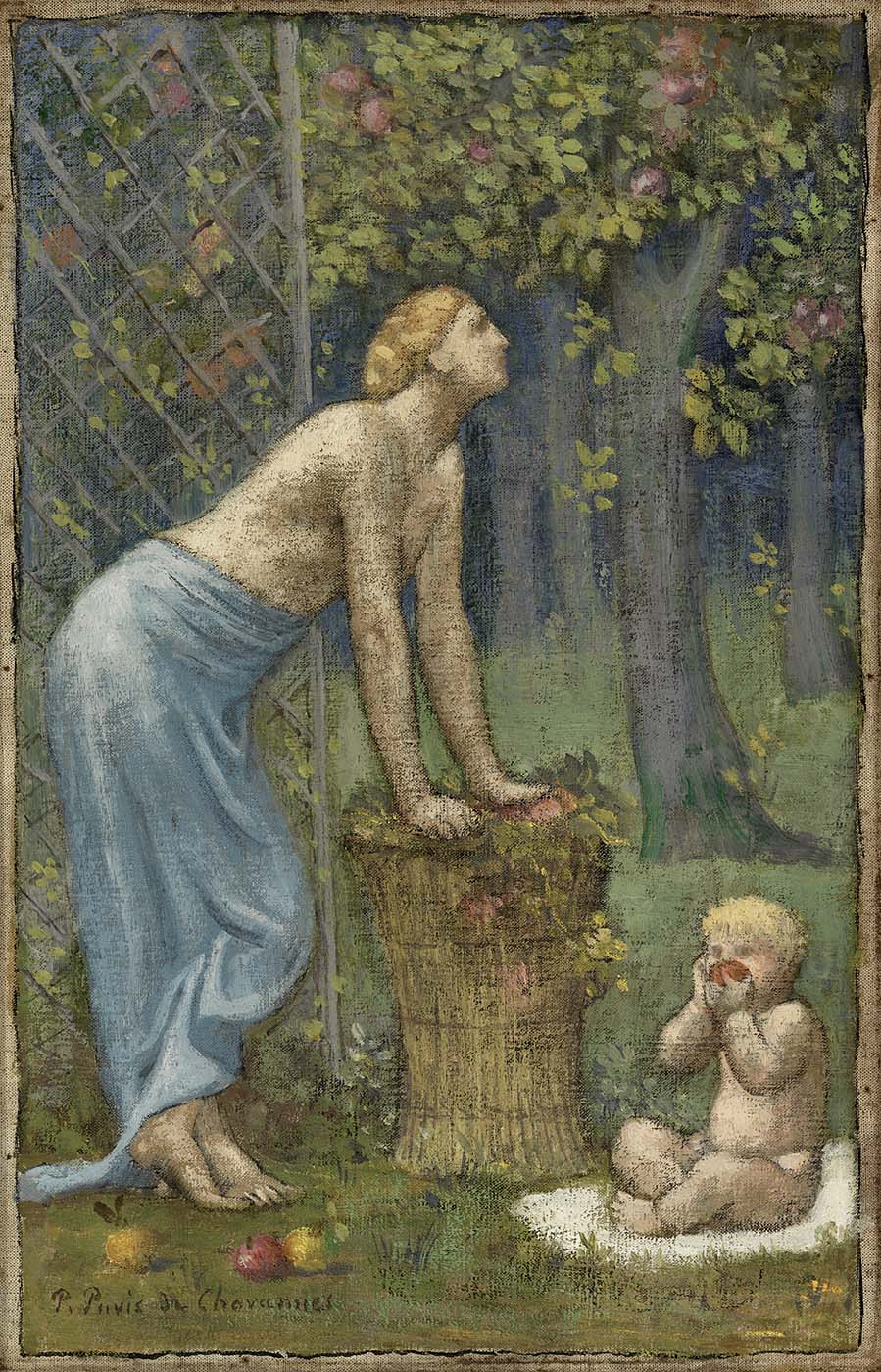 Recolte des Pommes, vintage artwork by Pierre Puvis de Chavannes, 12x8" (A4) Poster