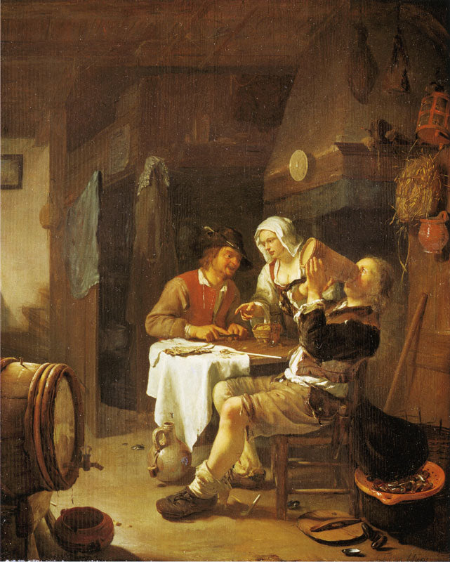 A Peasant Inn, vintage artwork by Frans van Mieris the Elder, 12x8" (A4) Poster