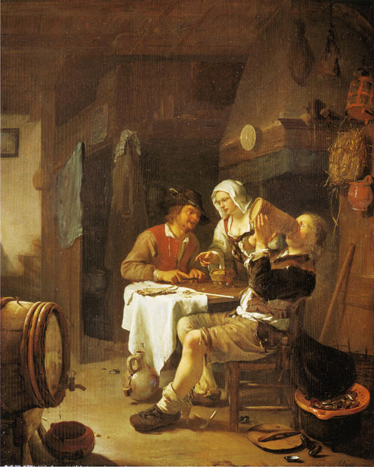 A Peasant Inn, vintage artwork by Frans van Mieris the Elder, 12x8" (A4) Poster
