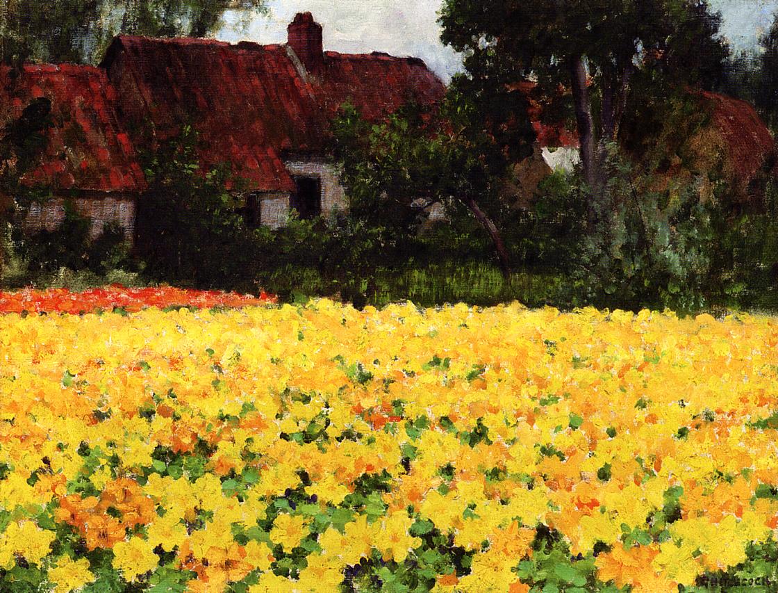 Yellow Nasturtiums, vintage artwork by George Hitchcock, 12x8" (A4) Poster
