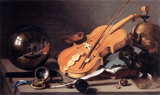 Still Life with Violin and Glass Ball, vintage artwork by Pieter Claesz, 12x8" (A4) Poster