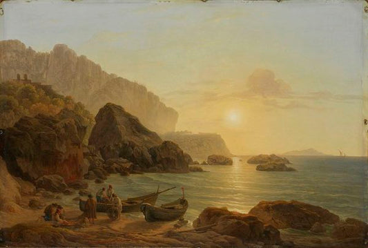 The Coast of Capri at Sunset, vintage artwork by Joseph Rebell, 12x8" (A4) Poster