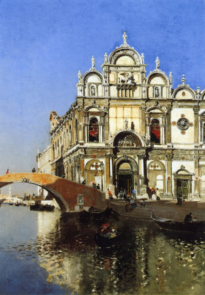 Scoula Grandi di San Marco and Campo San Giovanni e Paolo, Venice, vintage artwork by Martin Rico y Ortega, 12x8" (A4) Poster