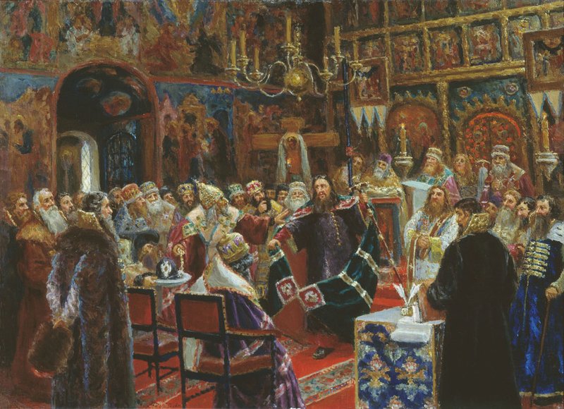 The Trial of Patriarch Nikon, vintage artwork by Sergei Miloradovich, 12x8" (A4) Poster