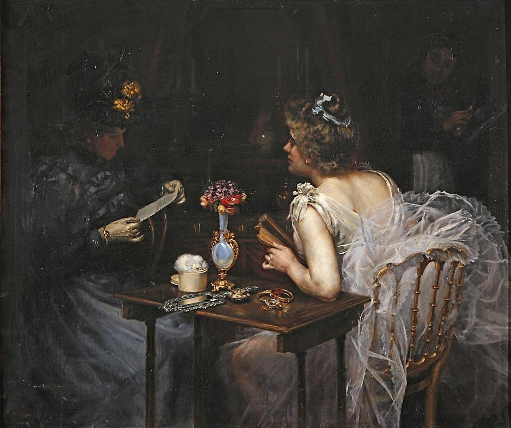 Women Reading by Manuel Cusi y Ferret,A3(16x12")Poster