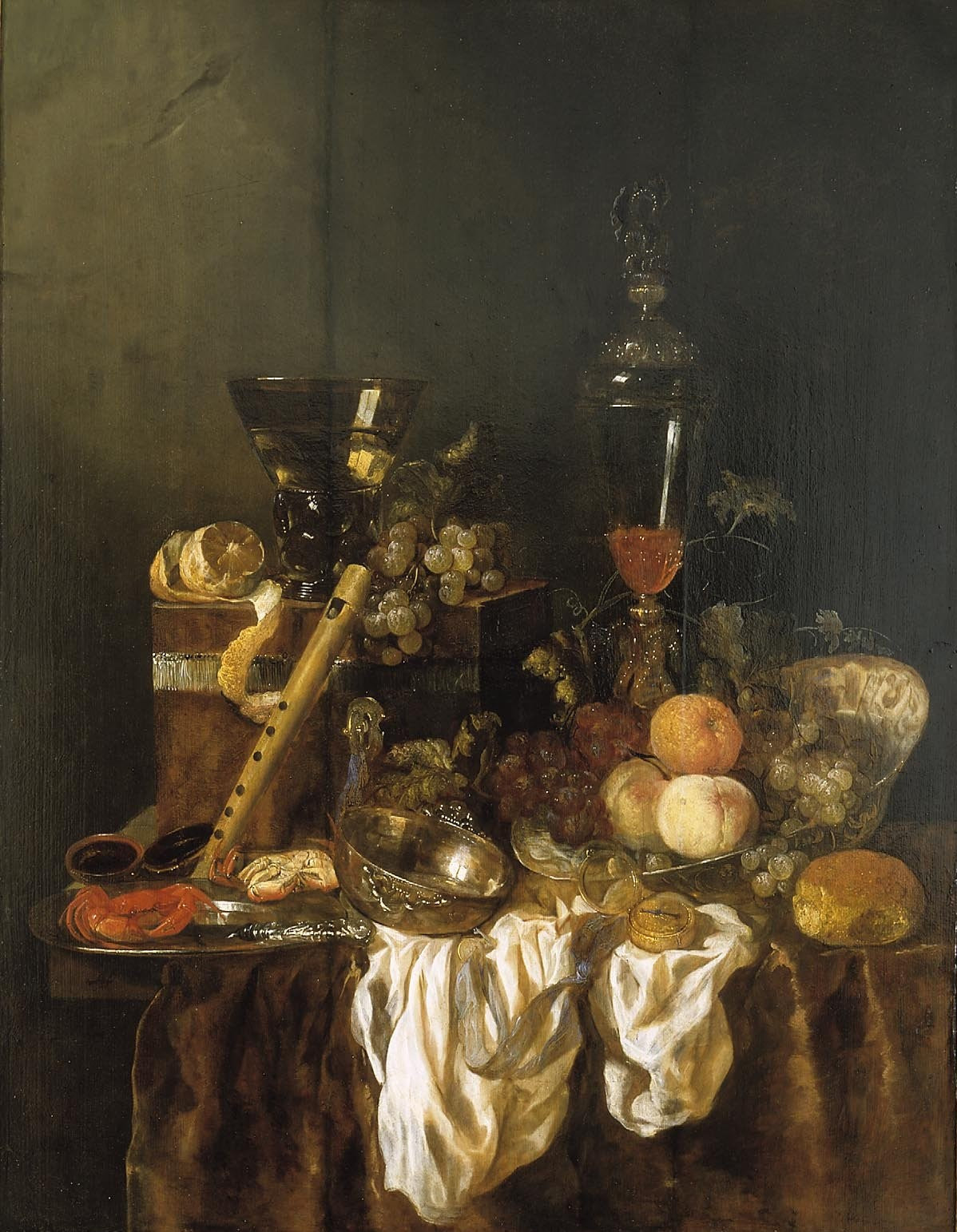Still Life with Objects and Fruit, vintage artwork by Abraham van Beyeren, 12x8" (A4) Poster