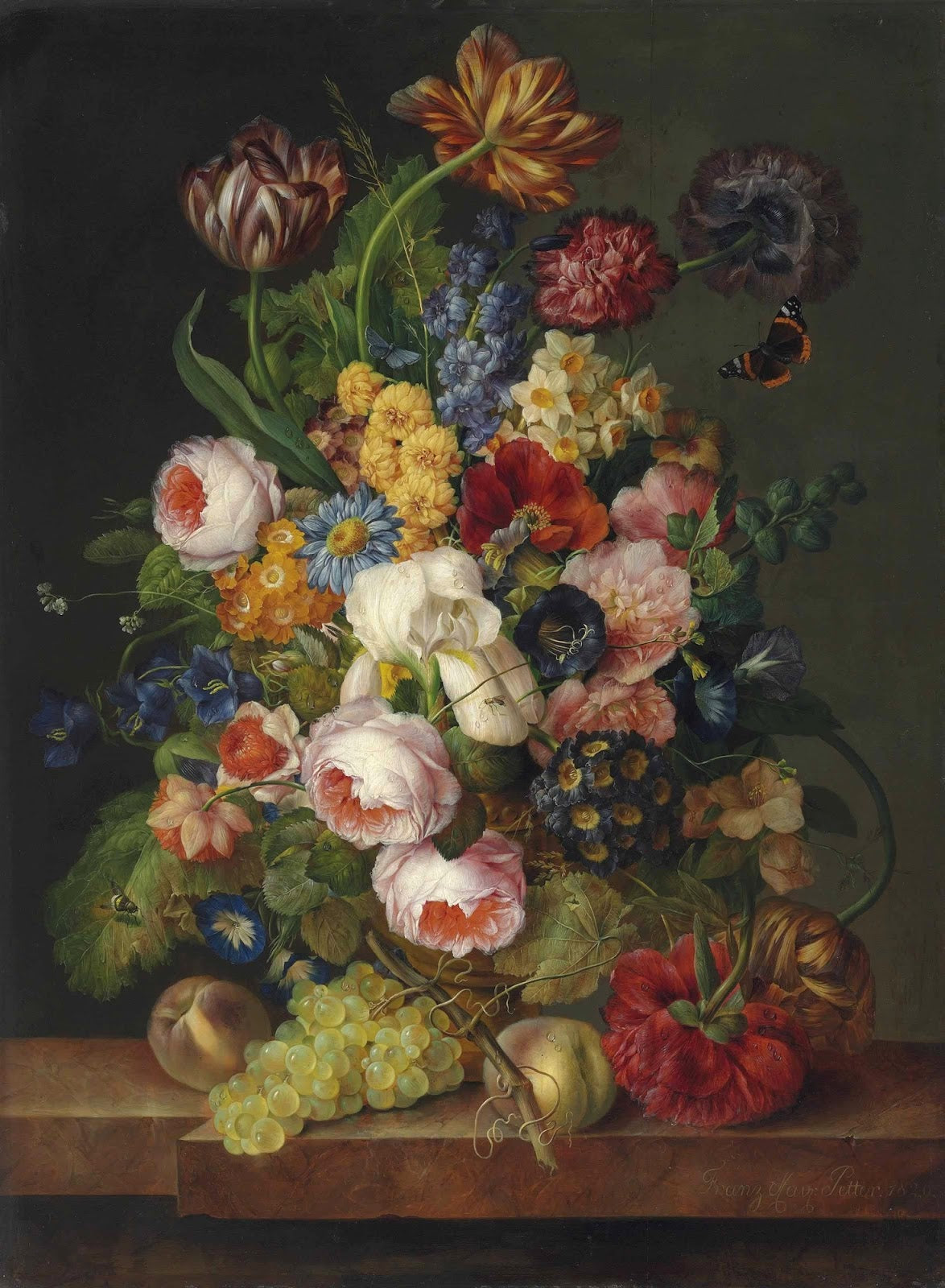 Still Life with Flowers, Fruit and Insects, vintage artwork by Franz Xavier Petter, A3 (16x12") Poster Print