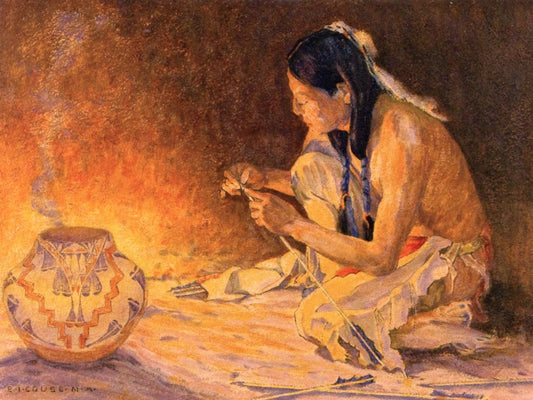 Firelight, vintage artwork by Eanger Irving Couse, 12x8" (A4) Poster