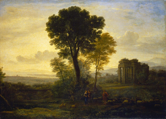 Landscape with Jacob, Rachel and Leah at the Well (Morning), vintage artwork by Claude Lorrain, 12x8" (A4) Poster